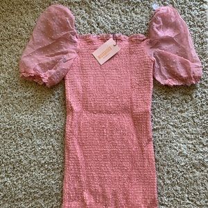 MISGUIDED Pink Stretch Dress, Puffy Shear Sleeve